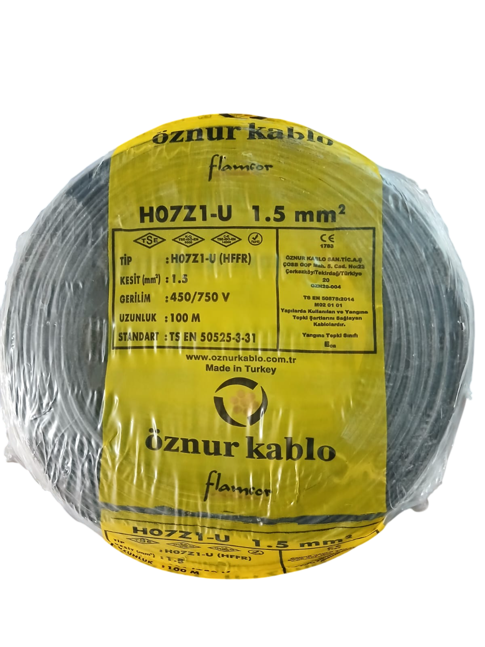 1,5 MM H07Z1-U H.FREE NYA SİYAH KABLO