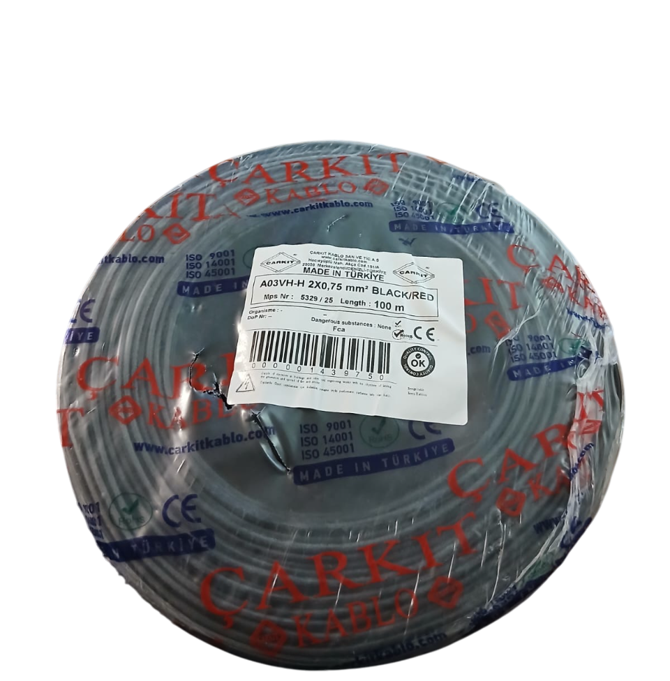 2*0,75 NYFAZ SİYAH KIRMIZI KODLU KORDON BİTİŞİK