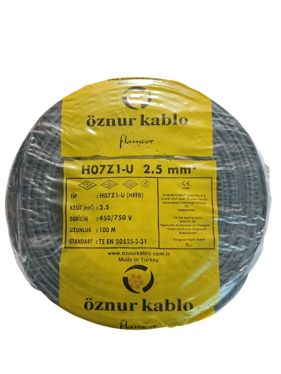 2,5 MM H07Z1-U H.FREE NYA SİYAH KABLO