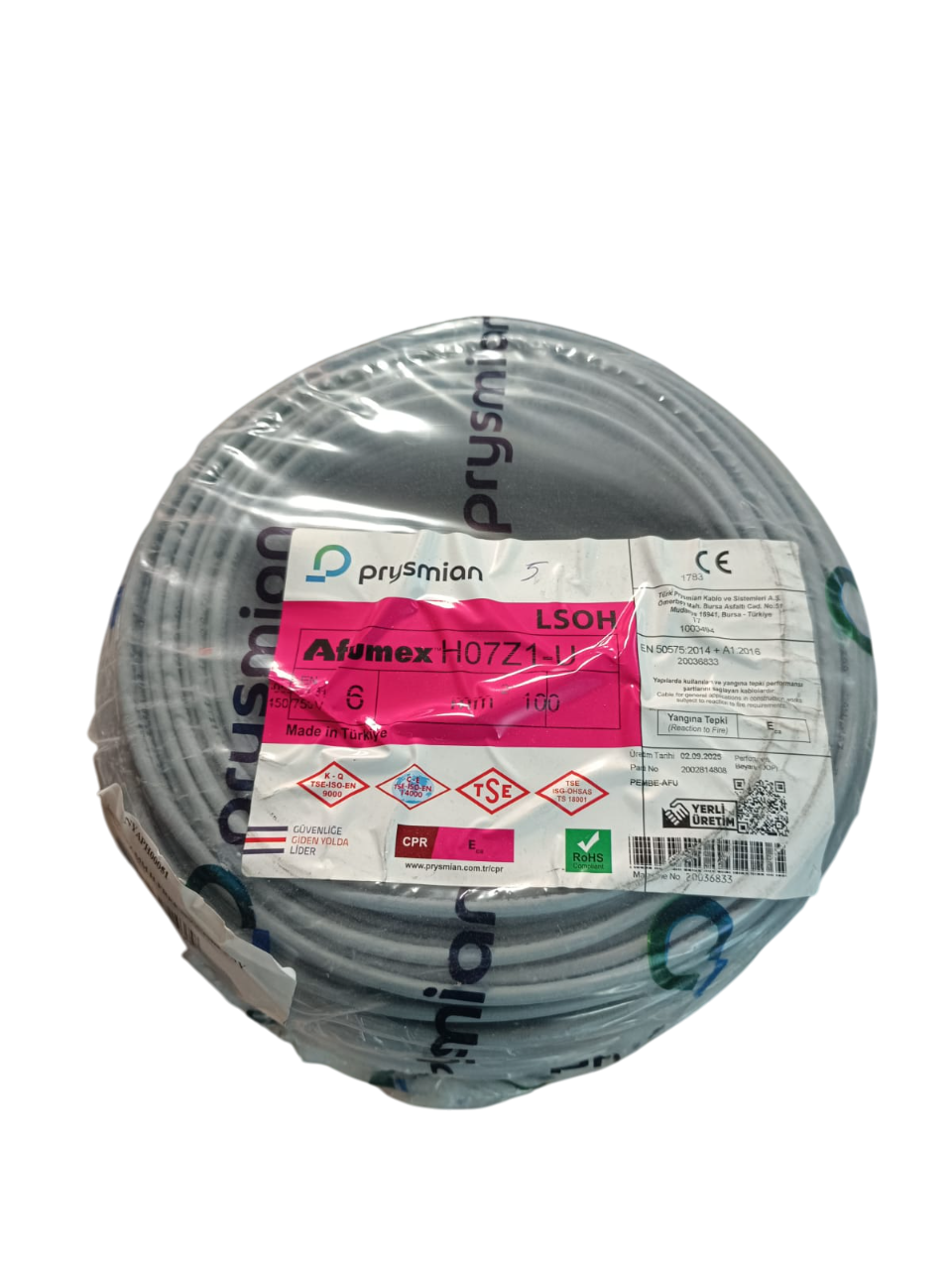 H07Z1-U 6 MM H.FREE NYA GRİ  PRYSMİAN