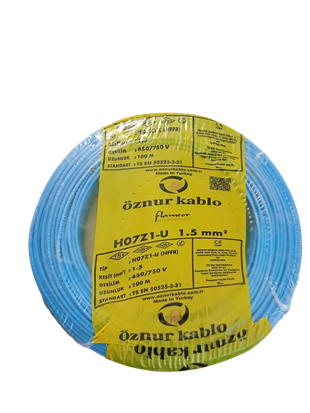 1,5 MM H07Z1-U H.FREE NYA MAVİ KABLO