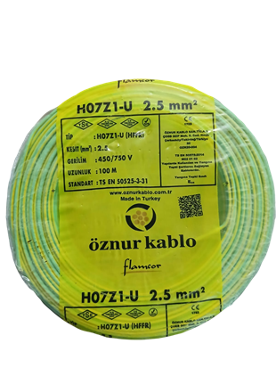 2,5 MM H07Z1-U H.FREE NYA SARI/YEŞİL KABLO