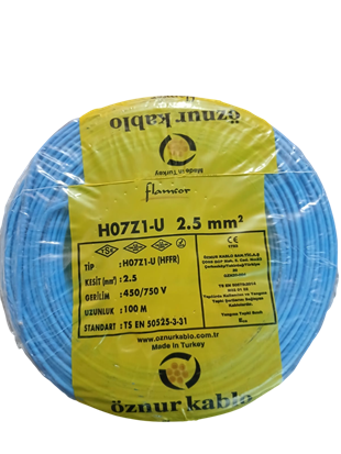 2,5 MM H07Z1-U H.FREE NYA MAVİ KABLO