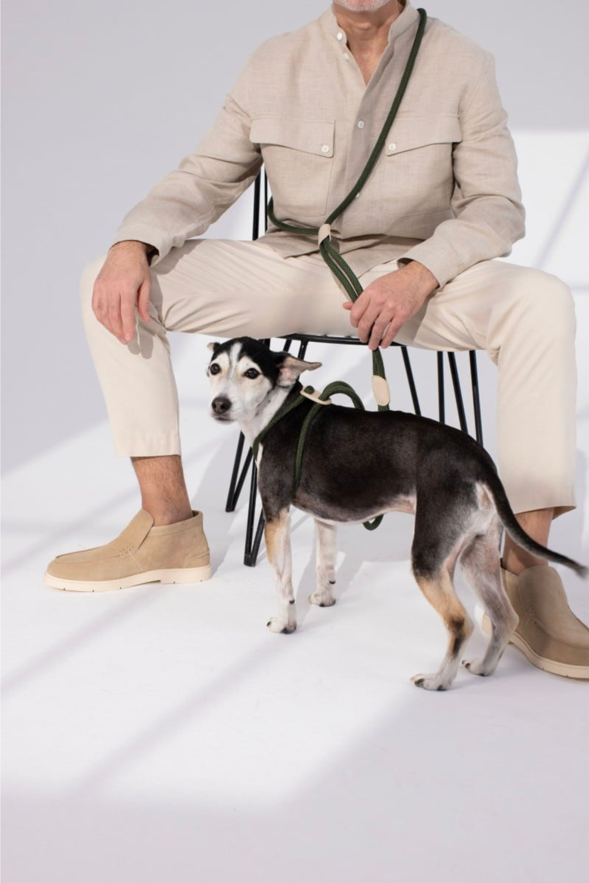 Zoe Pet Atelier All In One Köpek Göğüs Tasması ve Gezdirme Kayışı Seti Haki Yeşil ve Bej