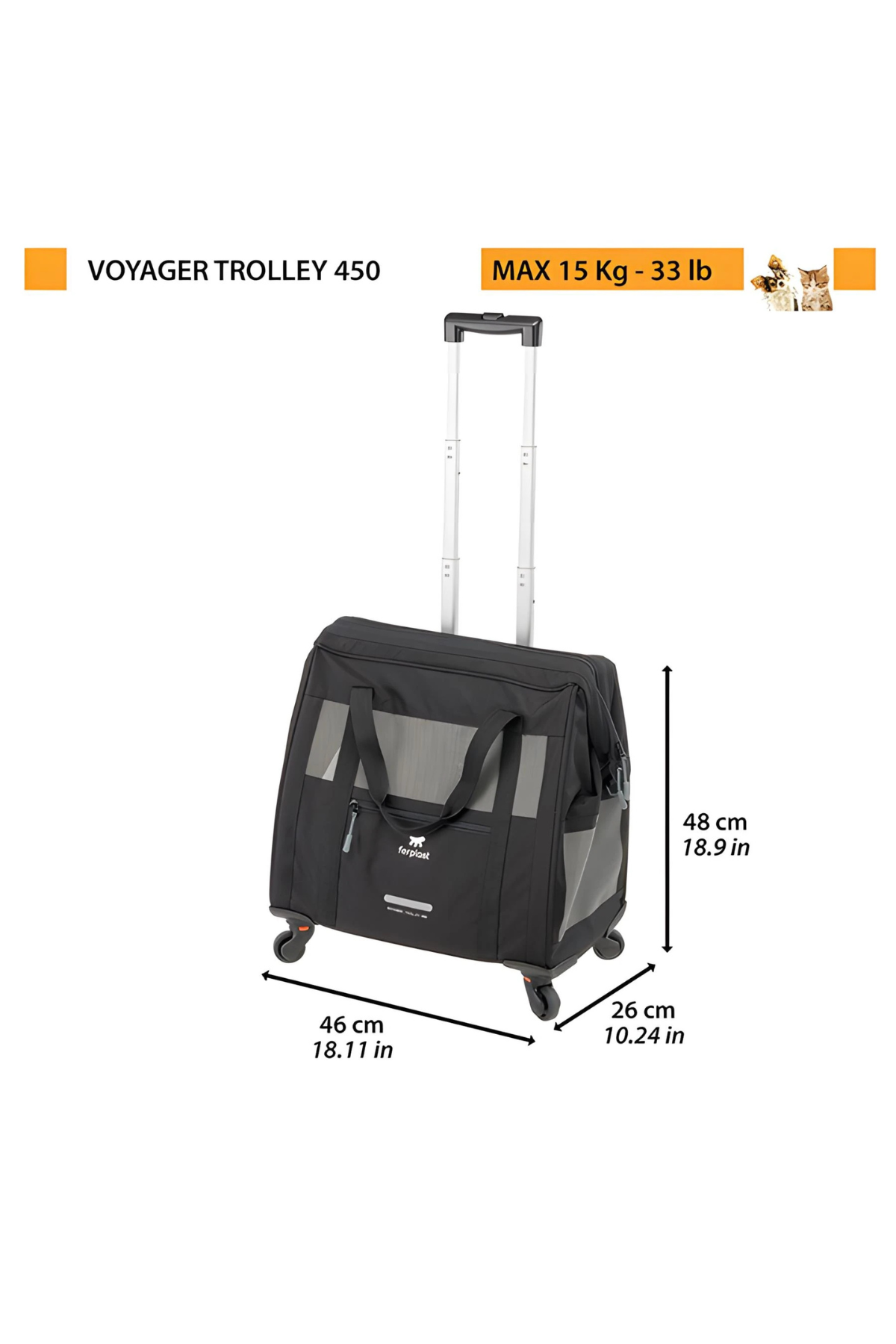 Ferplast Voyager Tekerlekli Evcil Hayvan Taşıma Çantası Siyah 