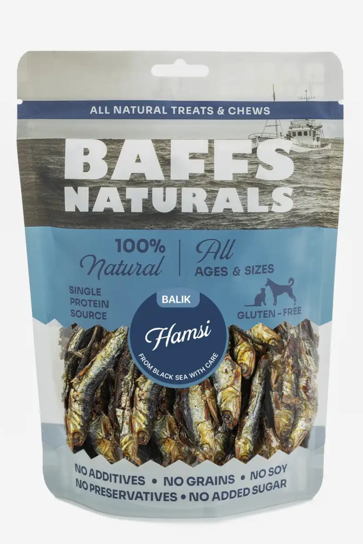 Baffs Naturals Hamsi Balık %100 Doğal Çiğnemelik Köpek Ödül Maması 100 gr
