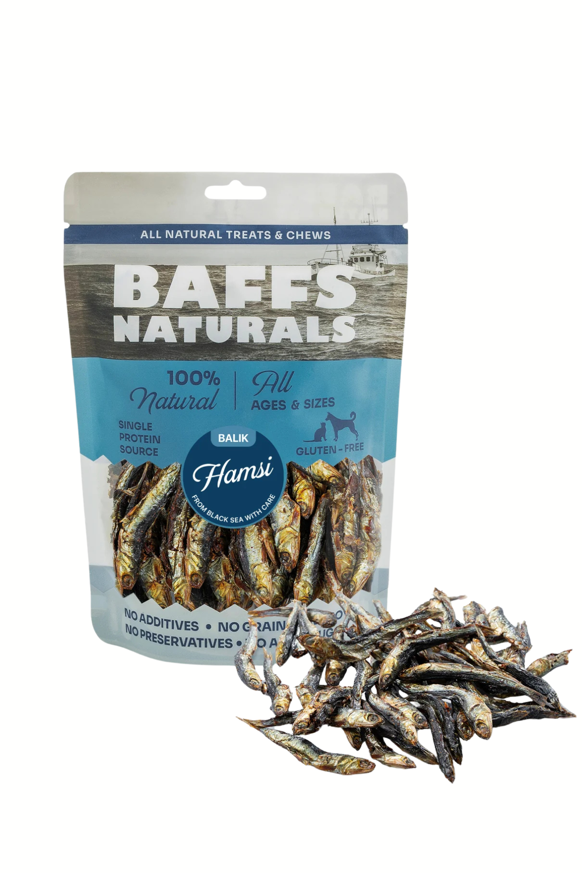 Baffs Naturals Hamsi Balık %100 Doğal Çiğnemelik Köpek Ödül Maması 100 gr

