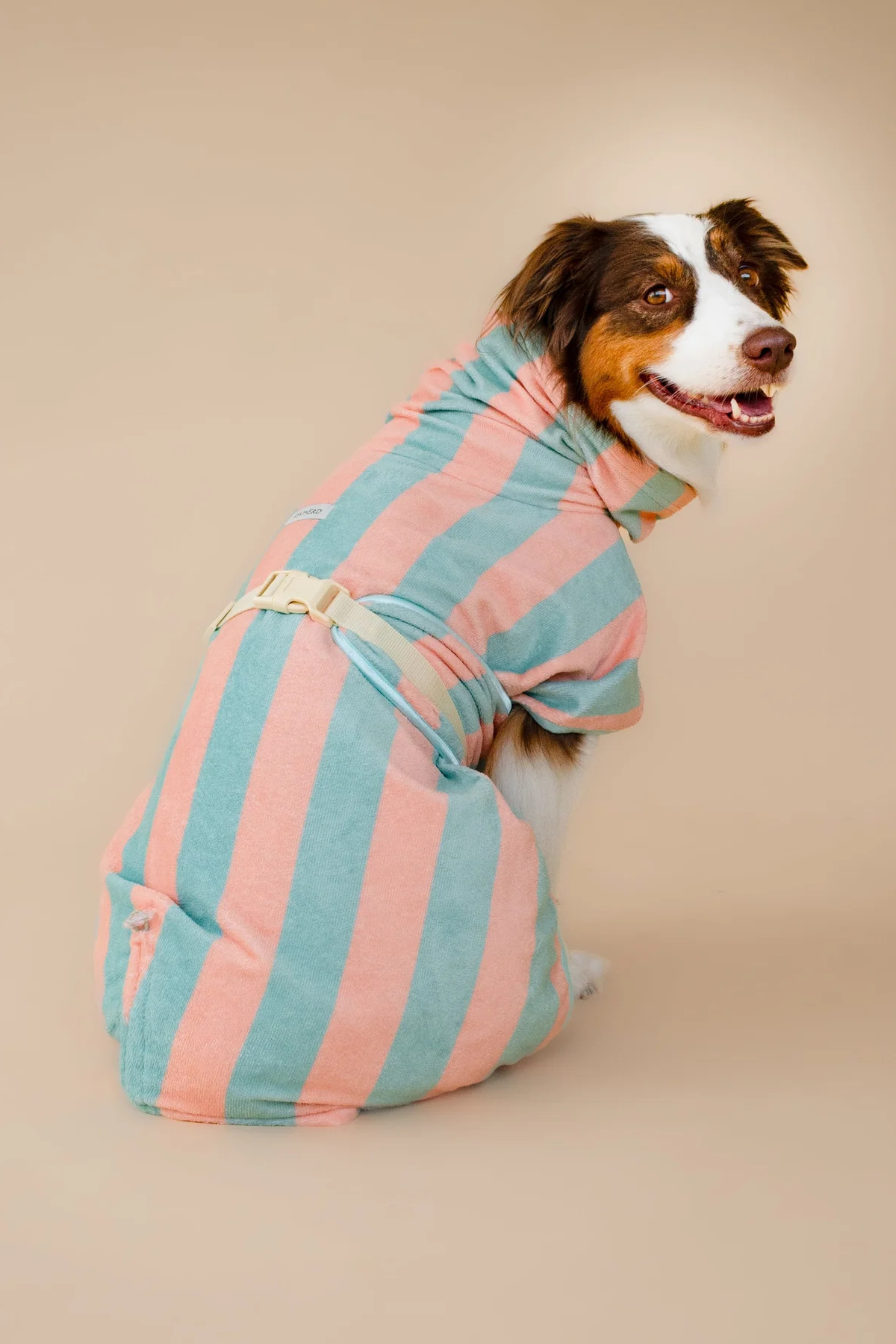 Asky&Erd Soft Rituals Cepli Köpek Kurulama Havlusu Deniz Köpüğü ve Somon Rengi Çizgili Pijamalar ve Bornozlar