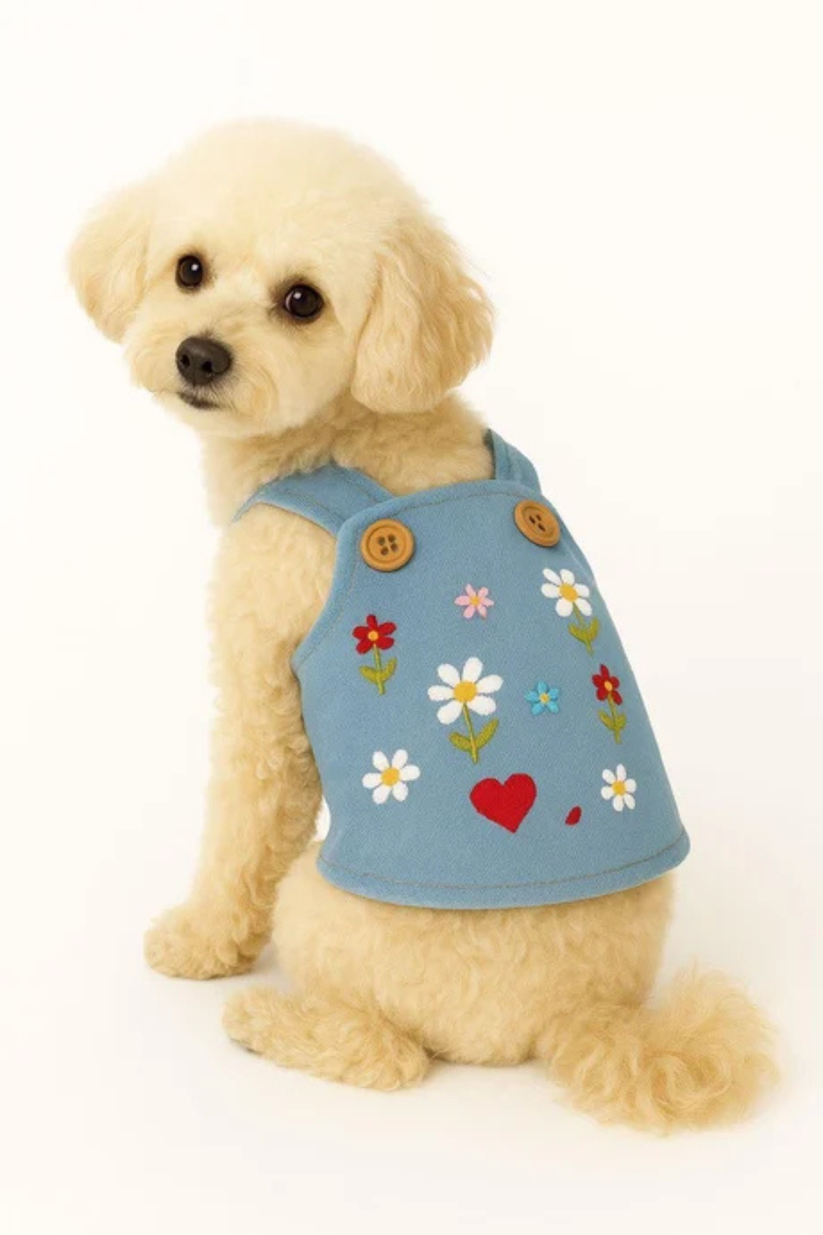 Düğmeli Çiçekli Kot Elbise