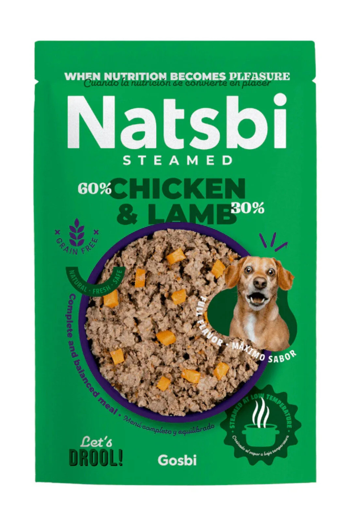 Gosbi Natsbi Buharda Pişirilmiş Tavuk & Kuzulu Yaş Köpek Mama 200g