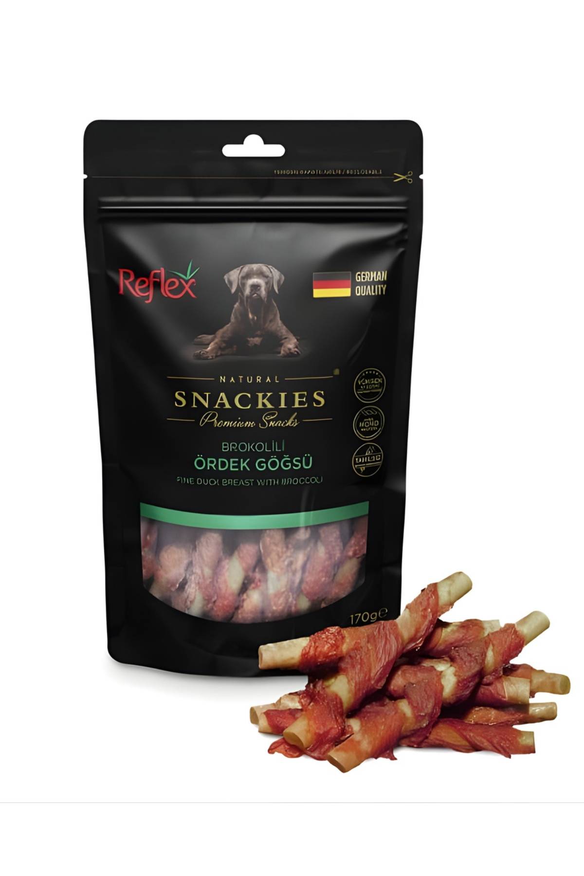 Reflex Snackies Natural Brokolili Ördek Göğsü Tahılsız Köpek Ödül Çubuğu 170gr