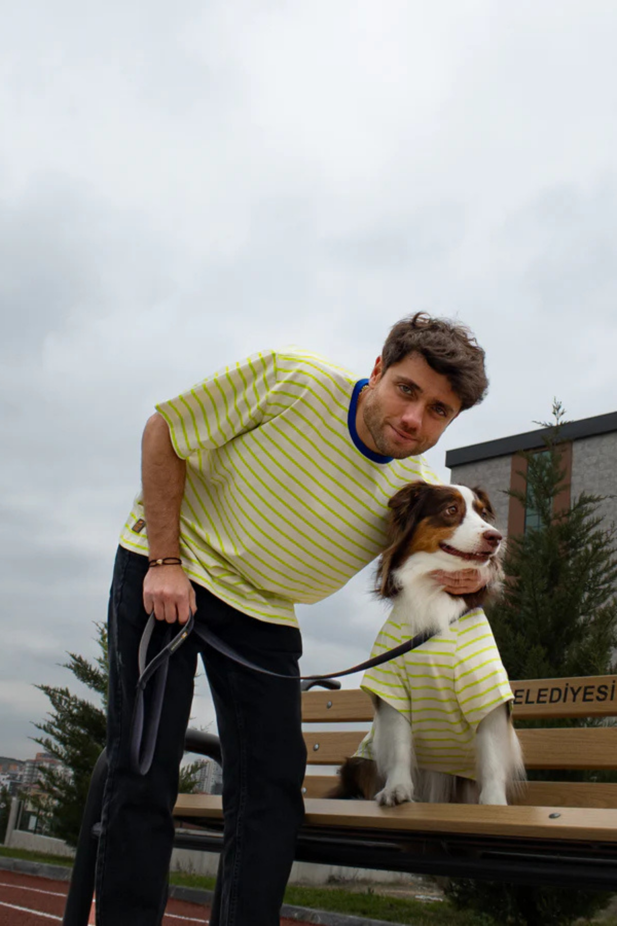 Asky&Erd Slow Mornings Club Stripe T-Shirt Citrus Lime Köpek T-shirtleri