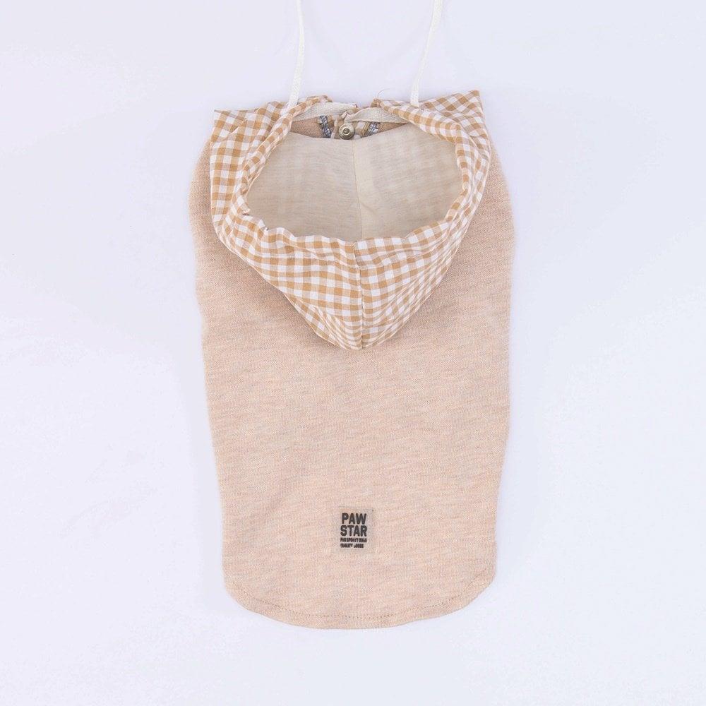 PawStar Bej Gingham Kapşonlu Polo T-Shirt