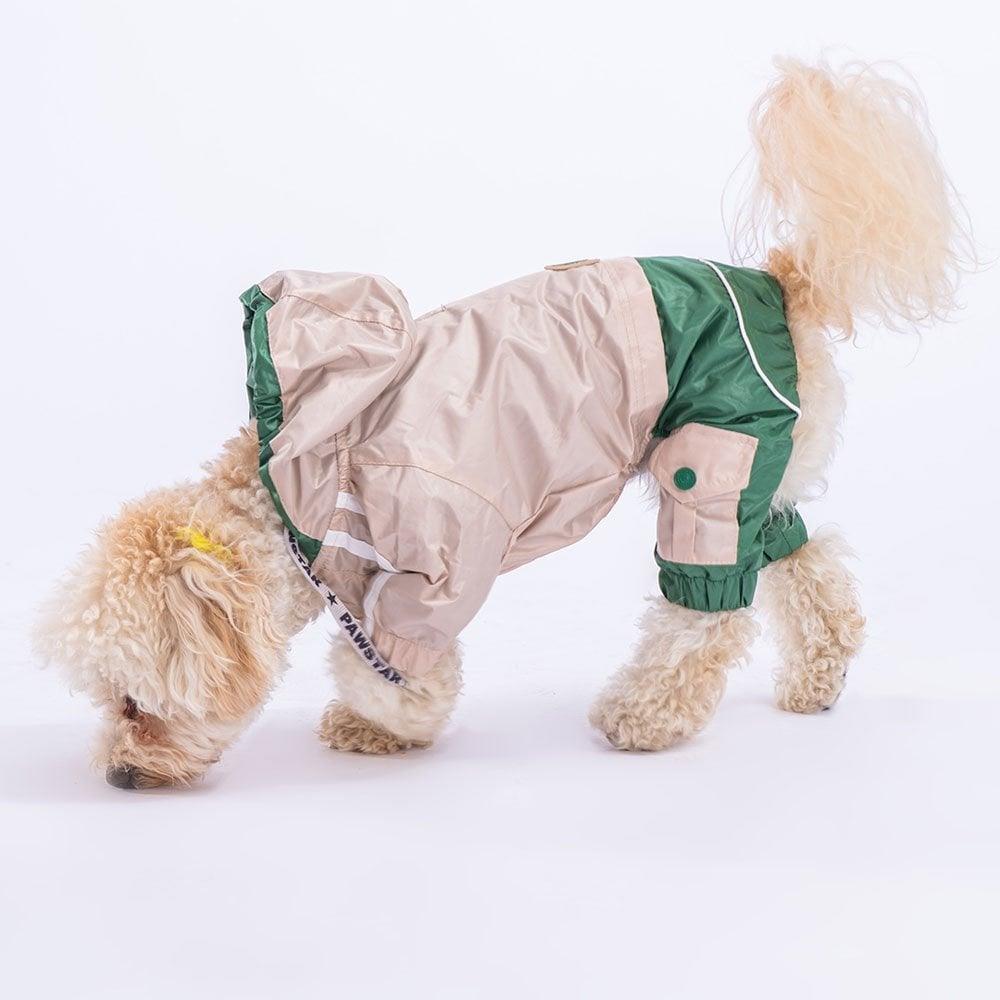 PawStar Beige Green Bicolor Overalls Raincoat Small and Medium Breeds
