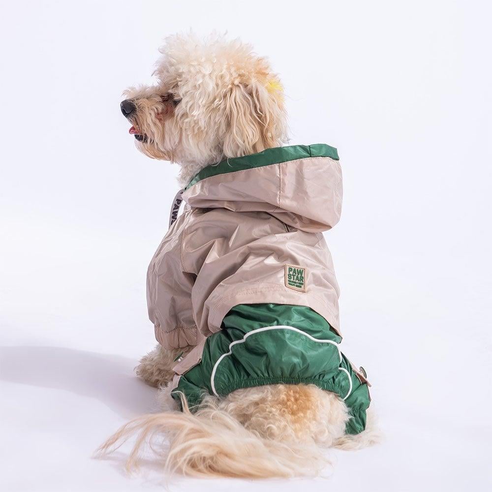 PawStar Beige Green Bicolor Overalls Raincoat Small and Medium Breeds