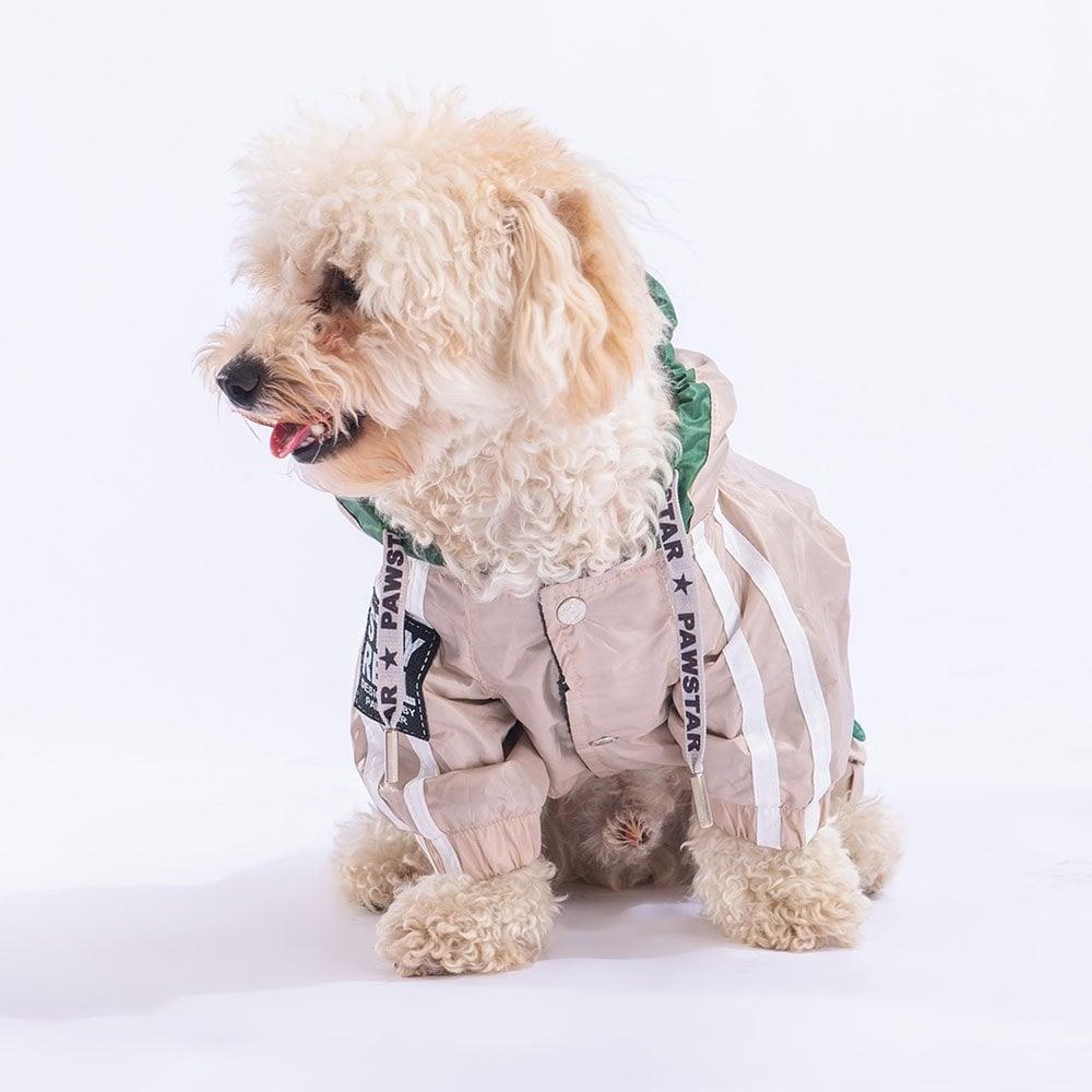 PawStar Beige Green Bicolor Overalls Raincoat Small and Medium Breeds