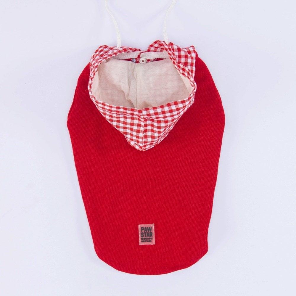 PawStar Kırmızı Gingham Kapşonlu Polo T-Shirt