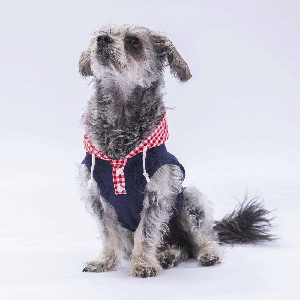 PawStar Lacivert Gingham Kapşonlu Polo T-Shirt