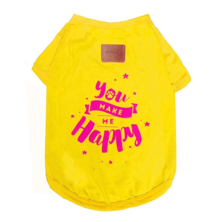 Alphadog Design Happy Köpek T-shirt Sarı