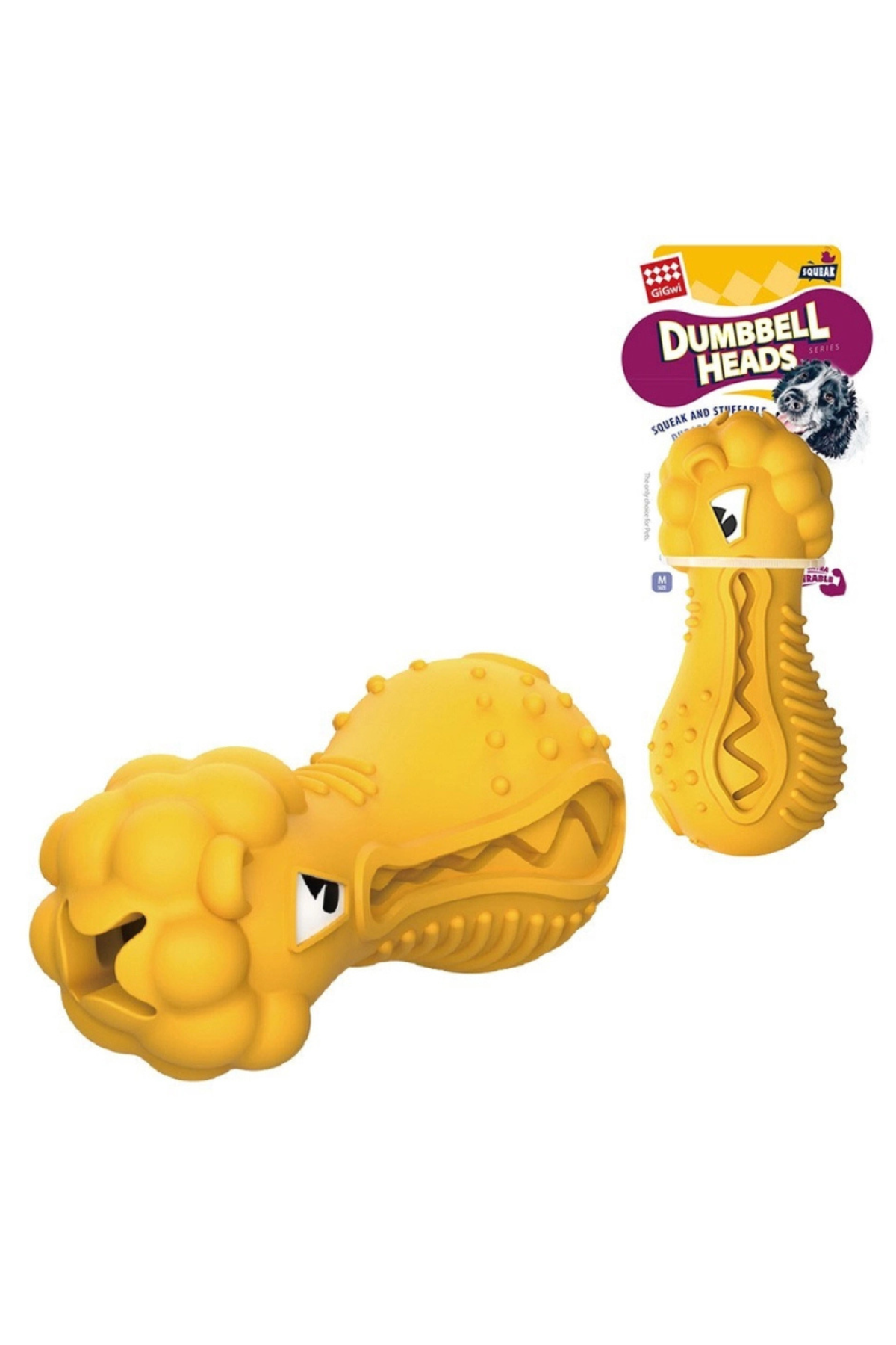 Gigwi Aslan Başlı Dambıl Köpek Oyuncağı 17cm (Sarı) [M]