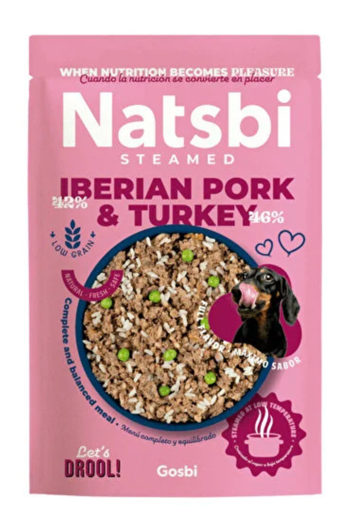 Gosbi Natsbi Buharda Pişirilmiş Domuz & Hindili Yaş Köpek Mama 200g
