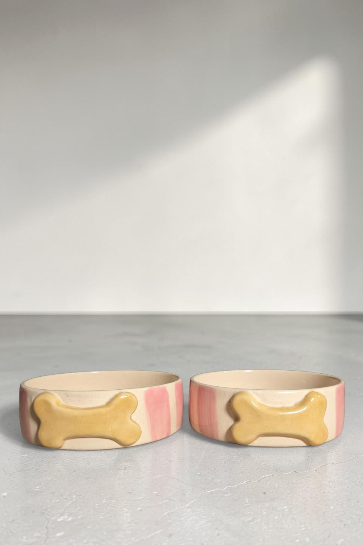 Feza Seramik Mama Kasesi Pembe Çizgili Kemikli