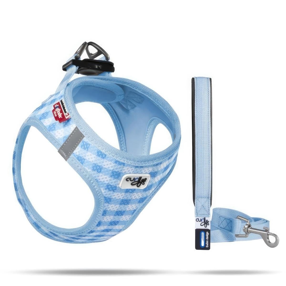 Curli Vest Harness Puppy Set Köpek Göğüs Tasması + Gezdirme Kayışı Skyblue-Caro