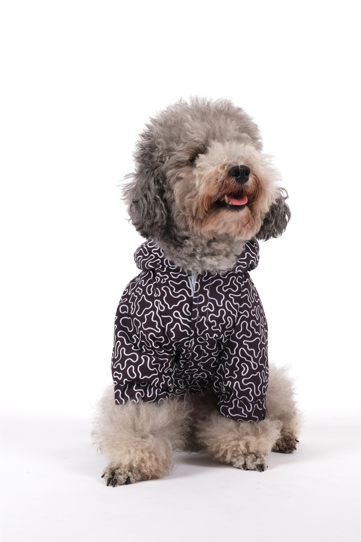 Doredog Siyah Beyaz Desenli Yağmurluk