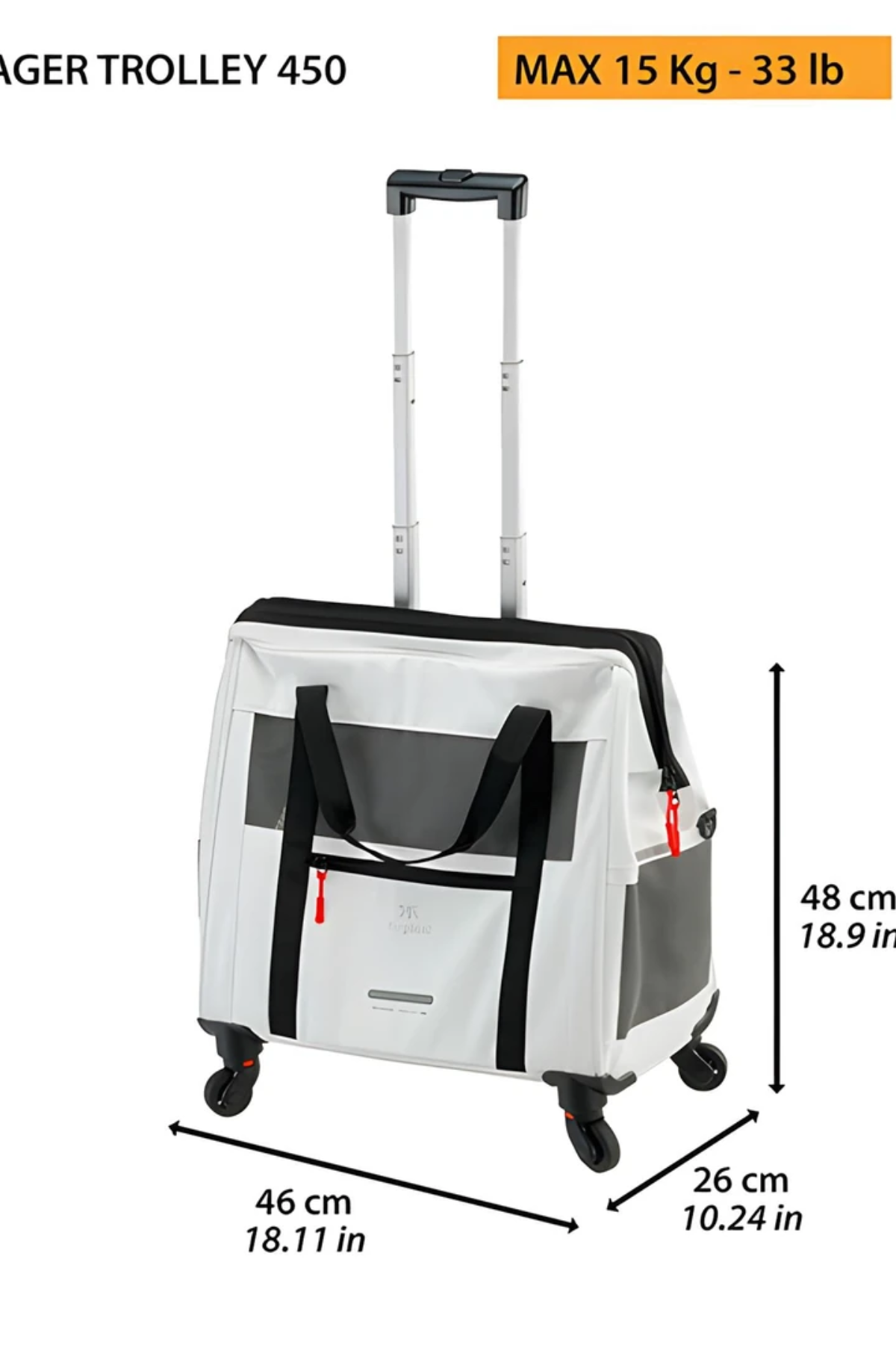 Ferplast Voyager 450 Tekerlekli Evcil Hayvan Taşıma Çantası Beyaz 46x26x48cm