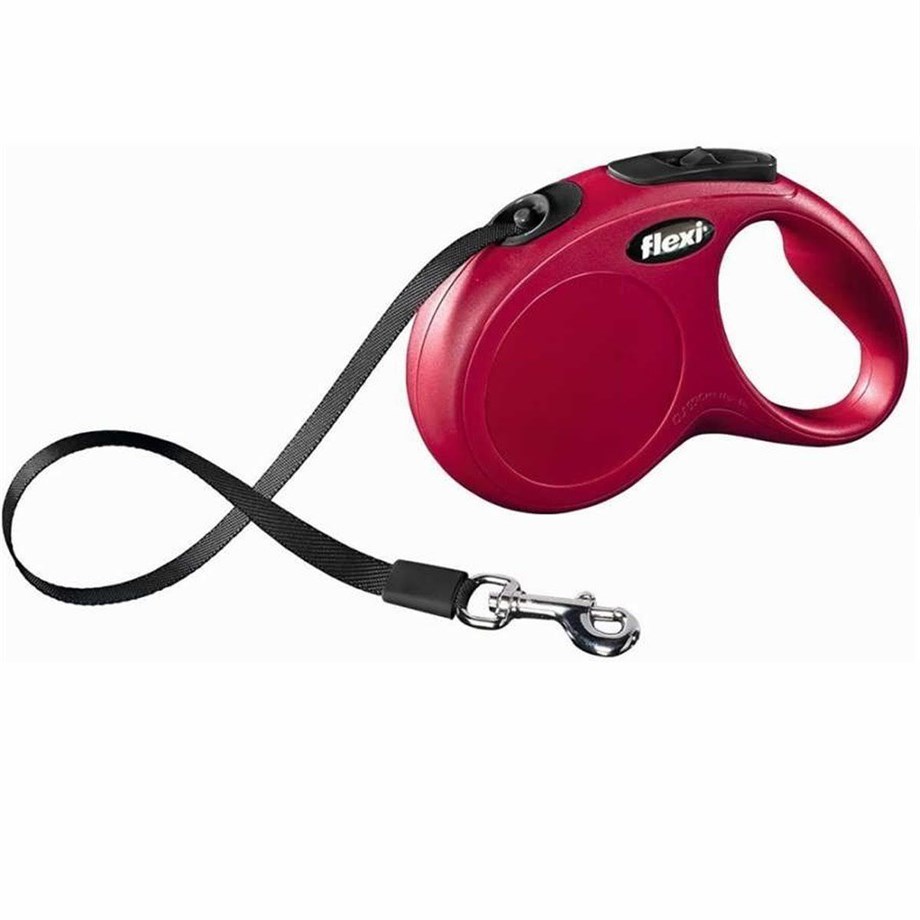 Flexi New Classic M Kırmızı Otomatik Şerit Köpek Gezdirme Kayışı 5 mt
