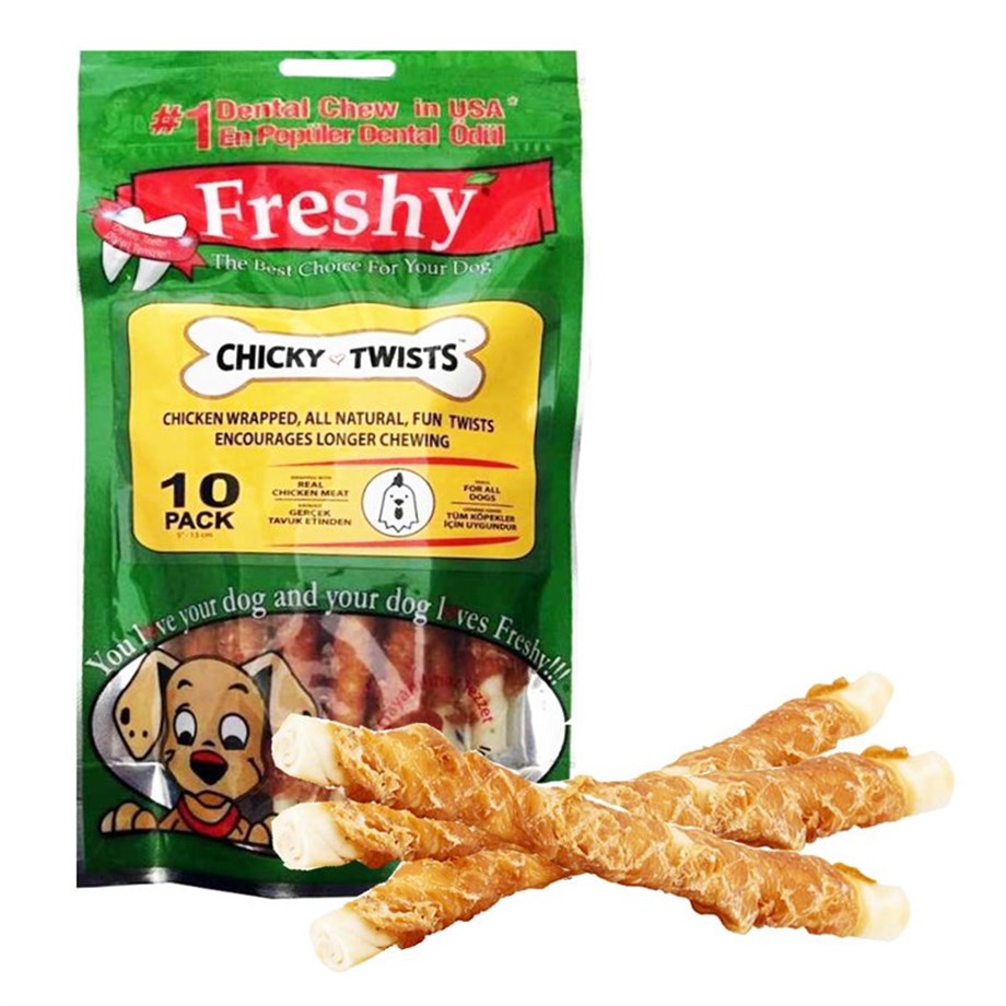 Freshy Chicky Twists Tavuk Etli Burgu Çiğneme Kemiği 10'lu 90 Gr