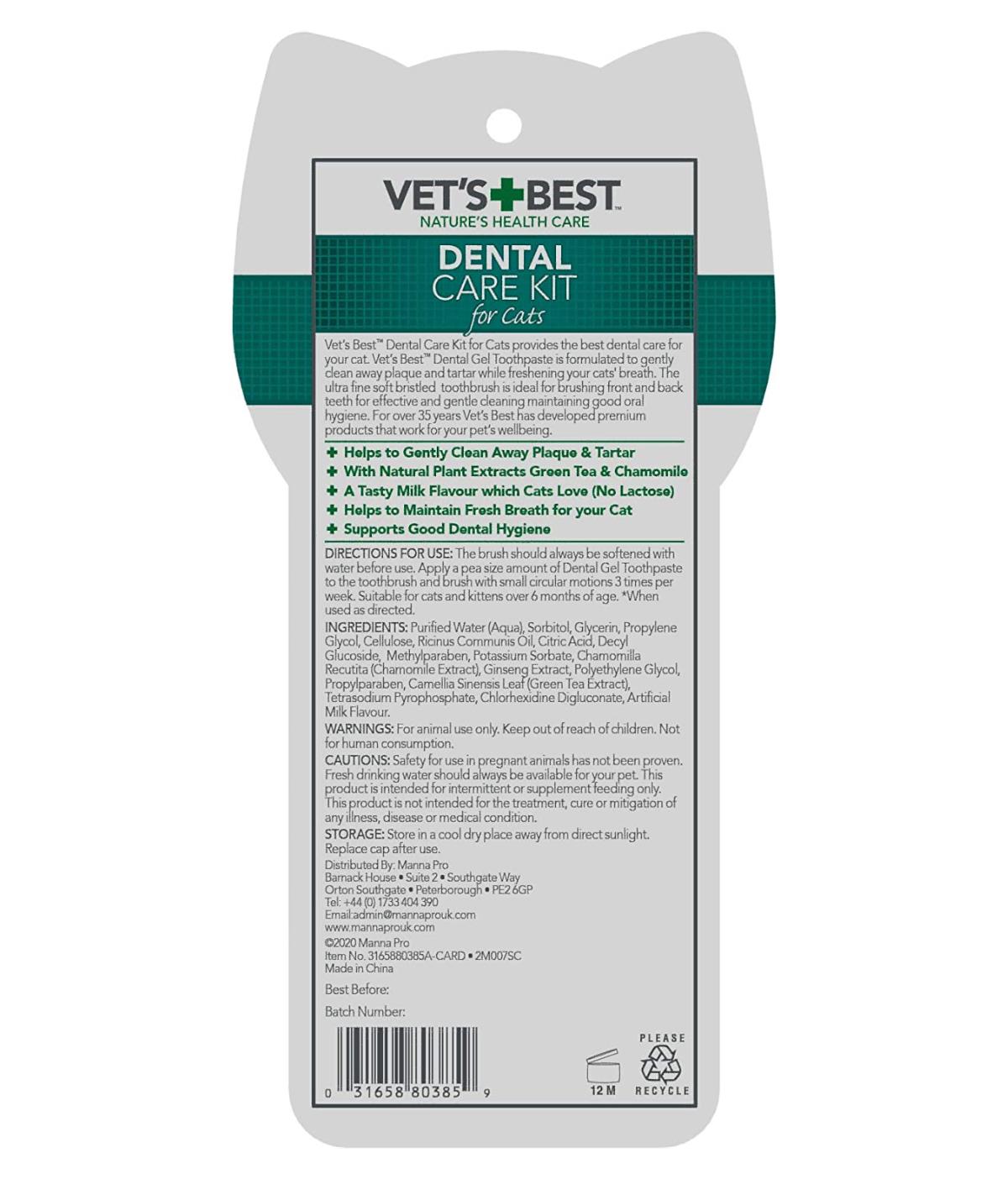 Vets Best Kediler için Ağız ve Diş Bakım Seti (Diş Fırçası ve Diş Macunu)