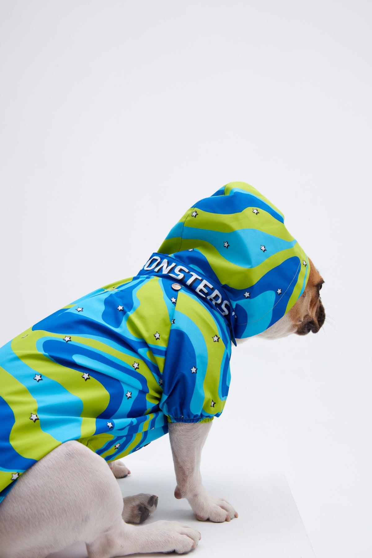 Little Monster Green Blue Wave Köpek Yağmurluğu