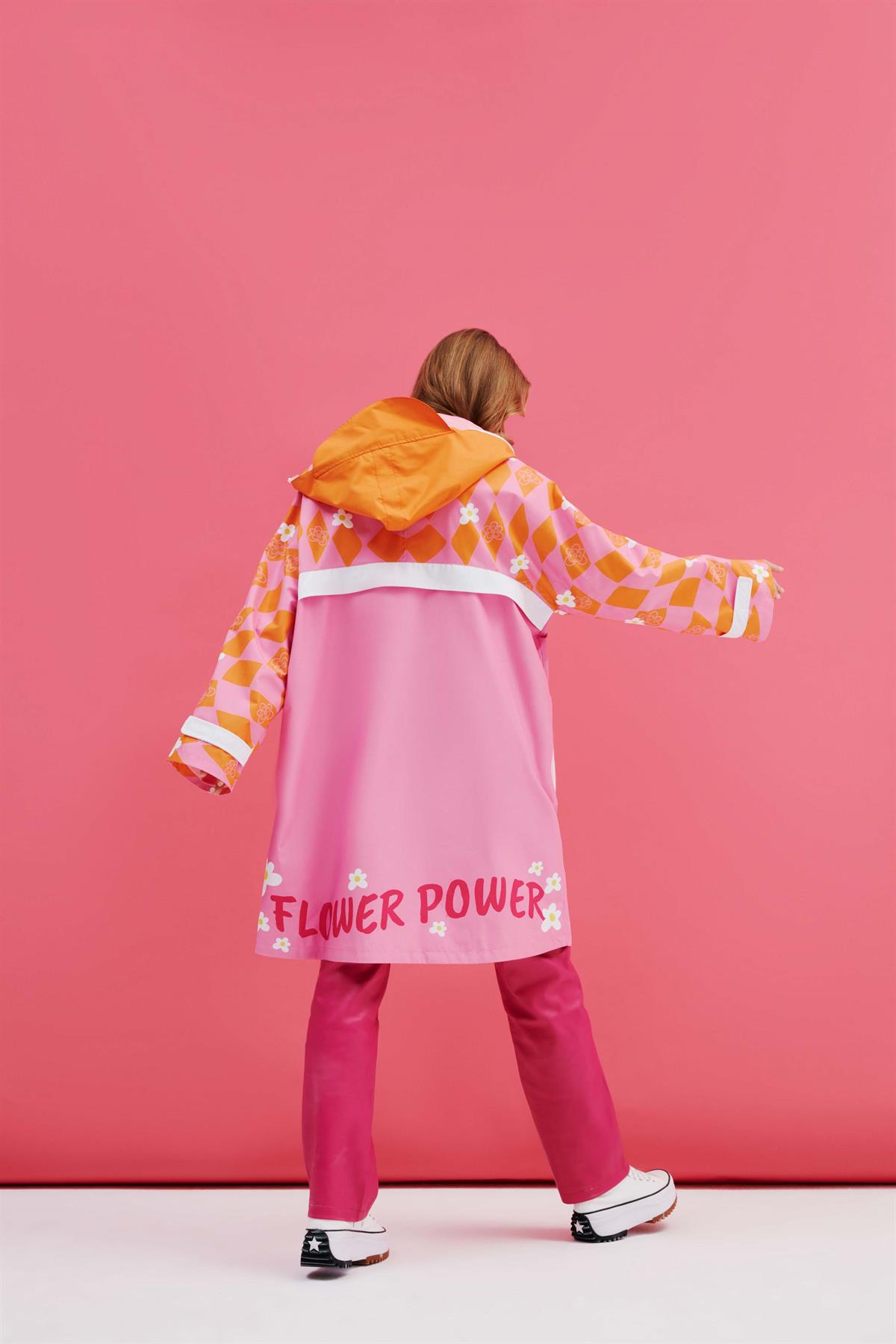 Little Monster Orange Pink Damalı Yağmurluk