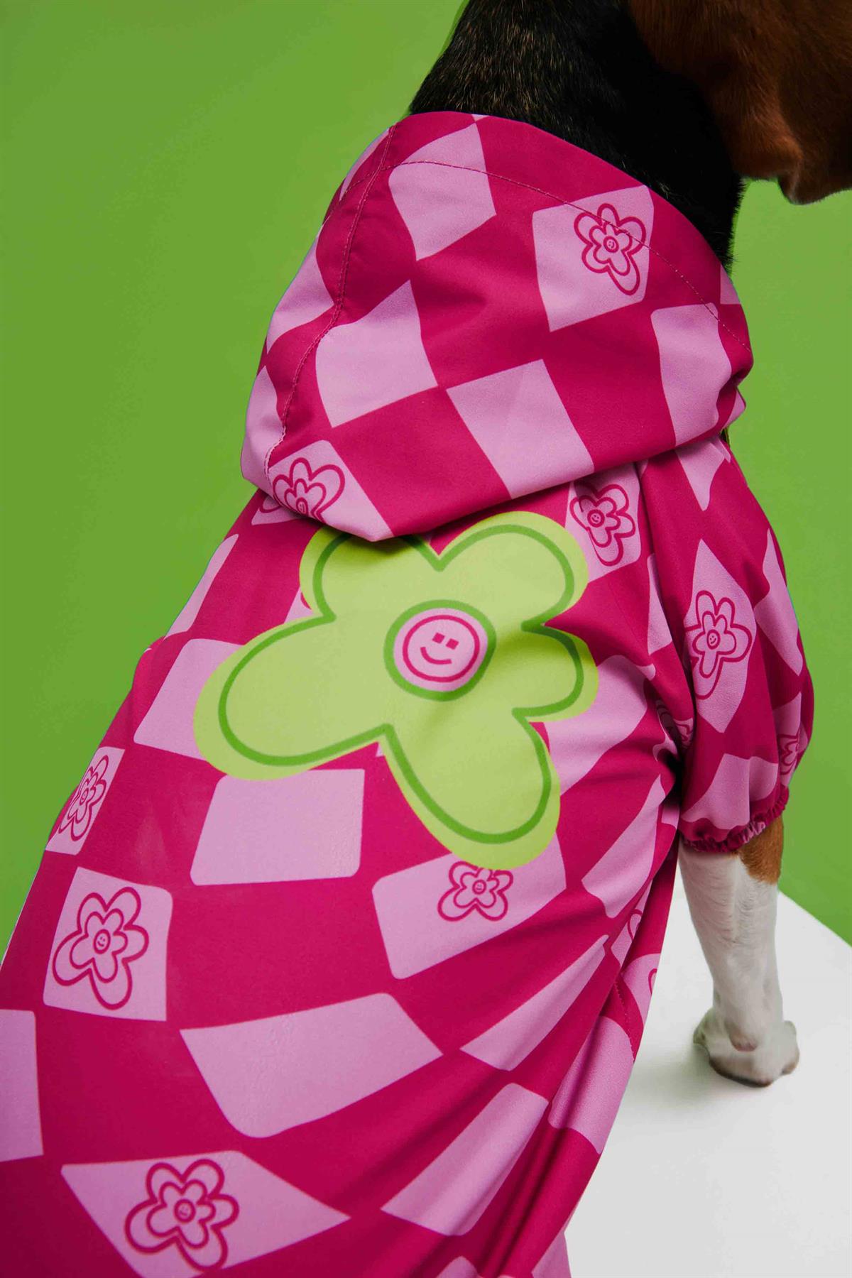 Little Monster Pink Checkered Köpek Yağmurluğu