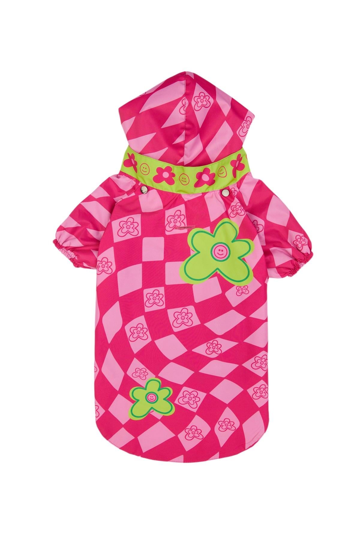 Little Monster Pink Checkered Köpek Yağmurluğu