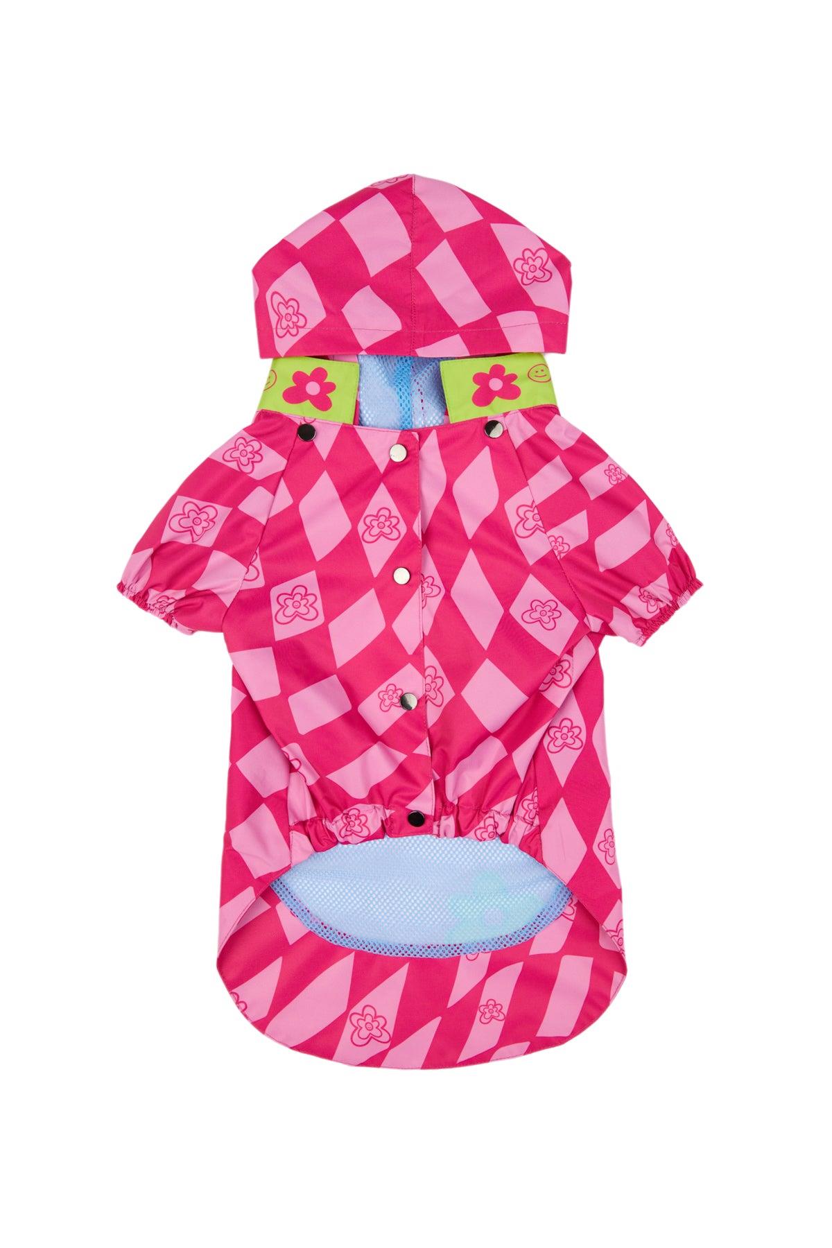 Little Monster Pink Checkered Köpek Yağmurluğu