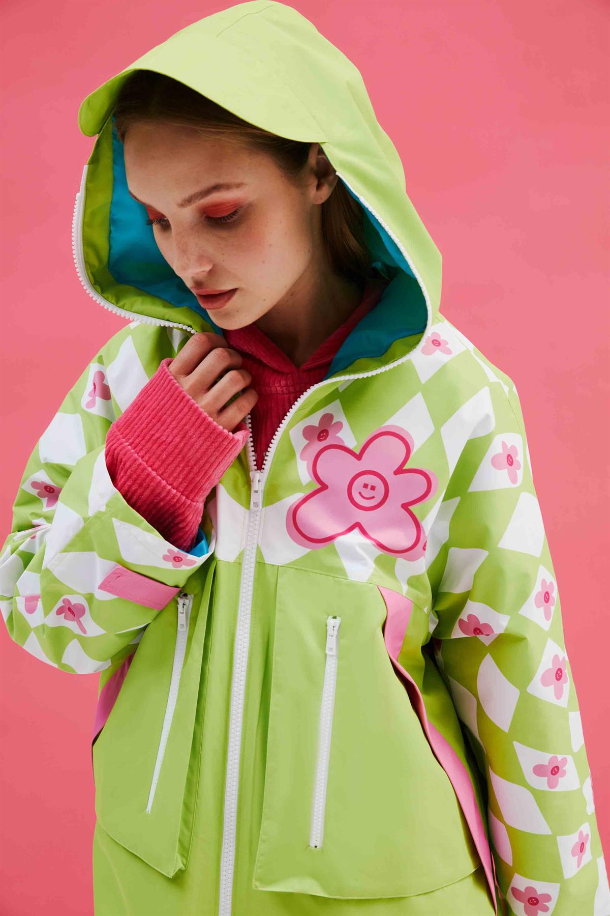 Little Monster Yeşil Damalı Yağmurluk