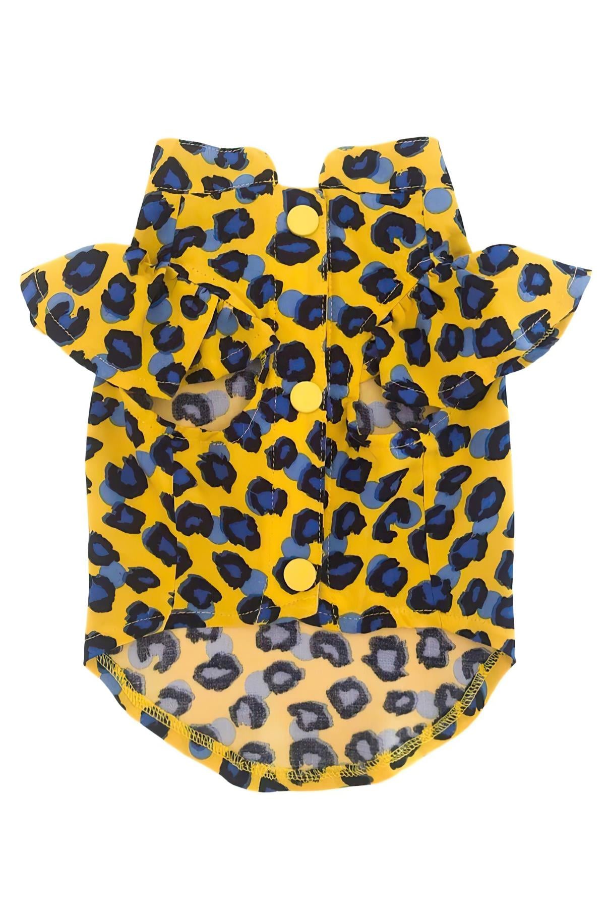 Lolidogs Leopard Patterned Ruffled Sleeve Dog Shirt Yellow-Blue