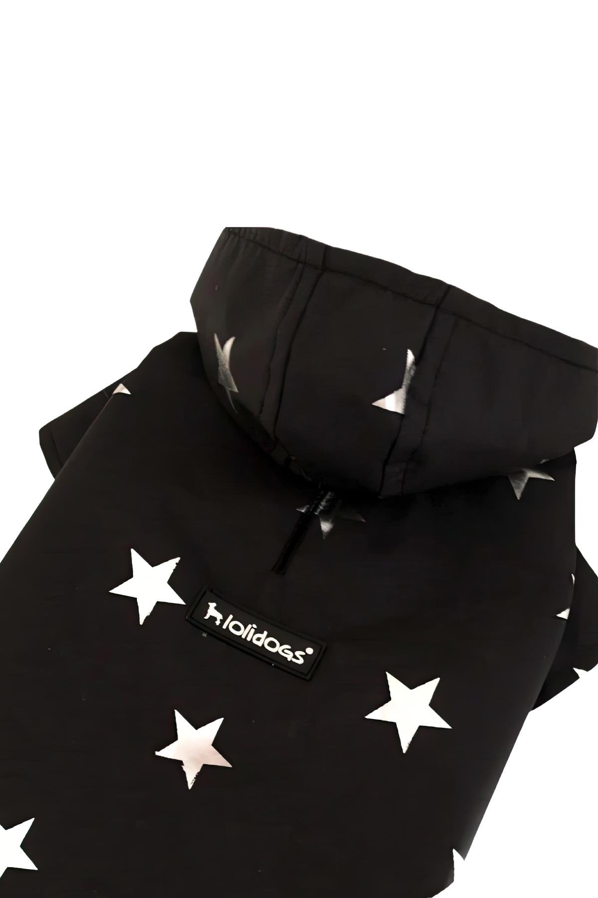 Lolidogs Stars Köpek Yağmurluğu Yıldız Desenli Siyah-Gümüş