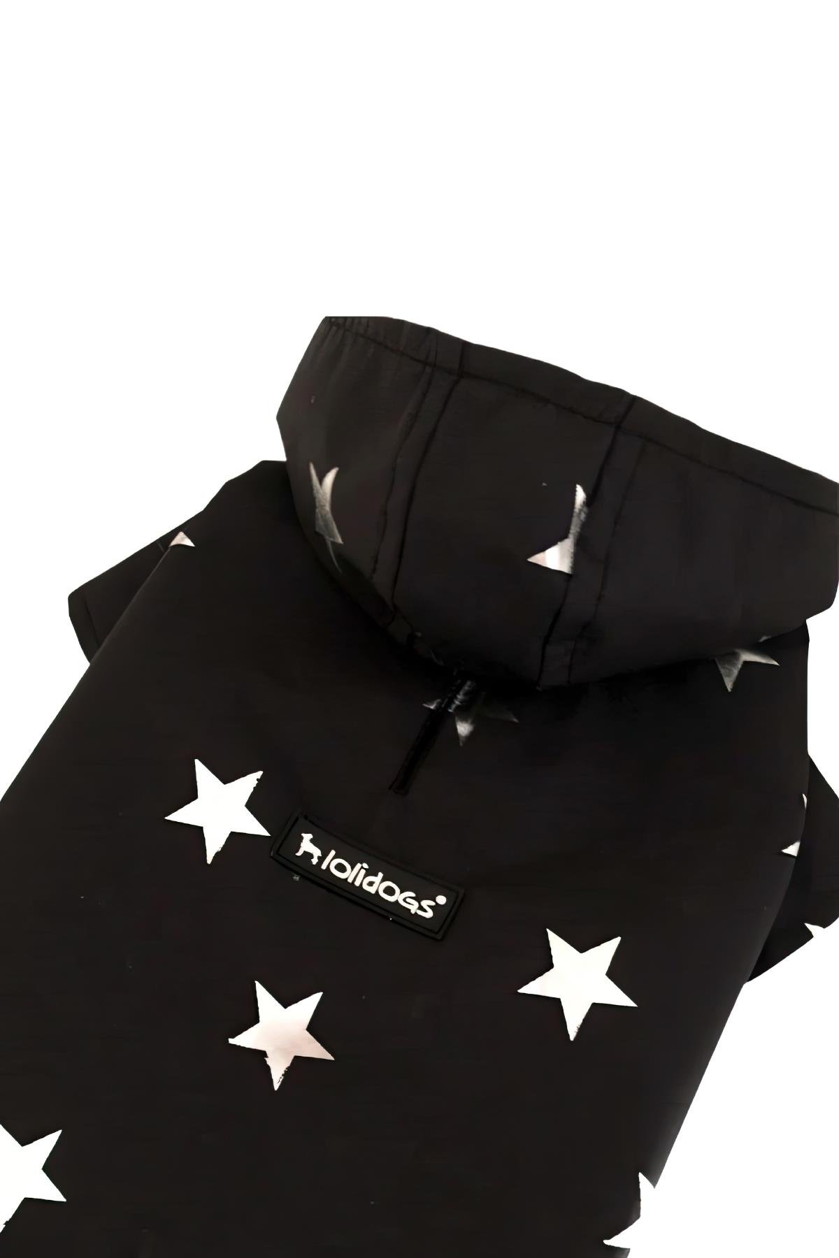 Lolidogs Stars Tulum Köpek Yağmurluğu Yıldız Desenli Siyah-Gümüş