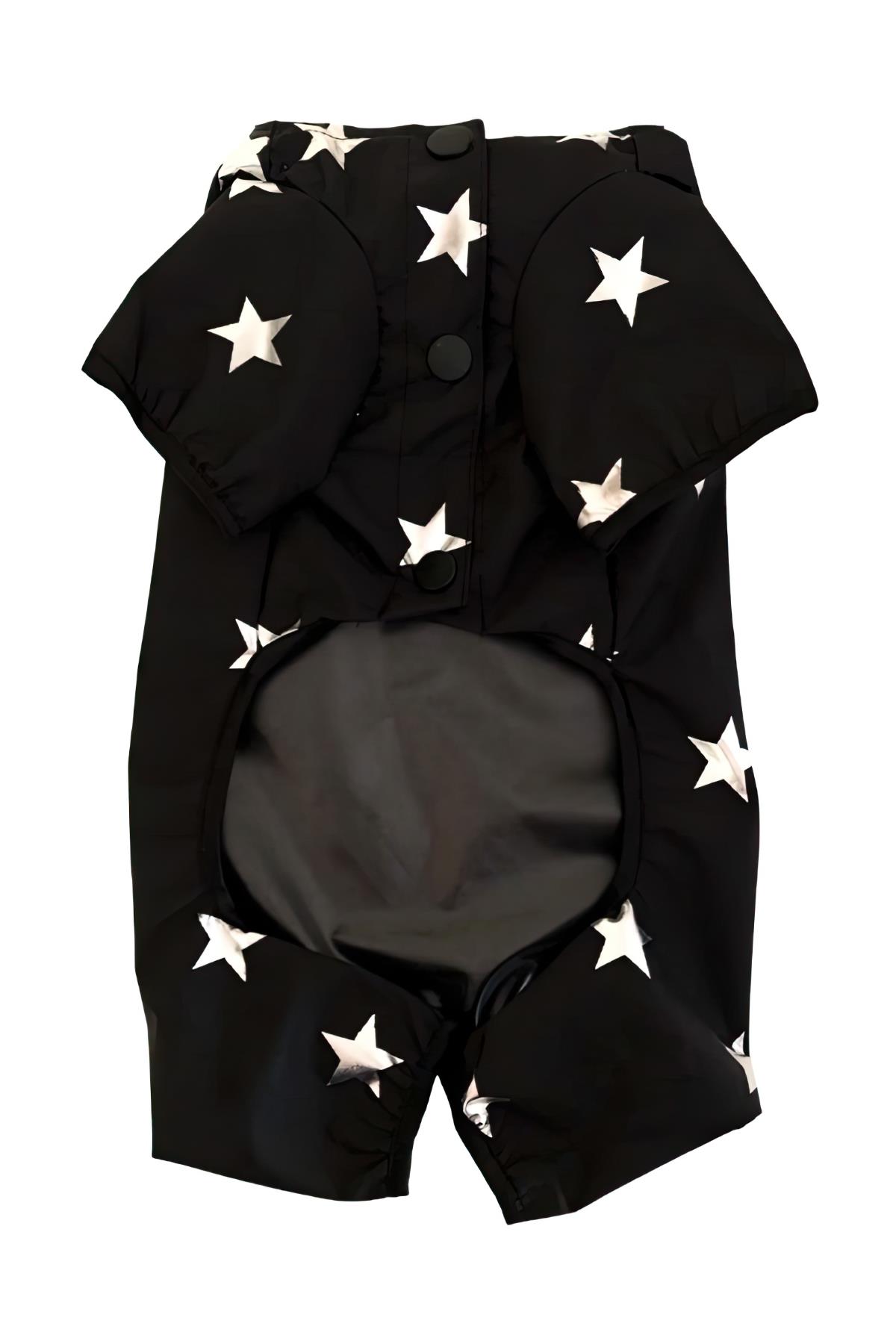 Lolidogs Stars Tulum Köpek Yağmurluğu Yıldız Desenli Siyah-Gümüş