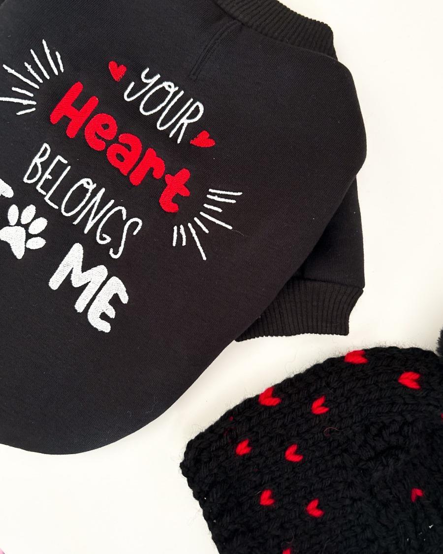 Lolidogs Your Heart Belongs To Me Nakışlı Köpek Sweatshirtü Siyah