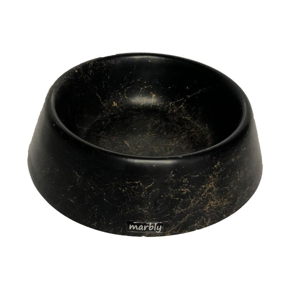 Marbly Siyah Altın Mermerit Köpek Mama Su Kabı