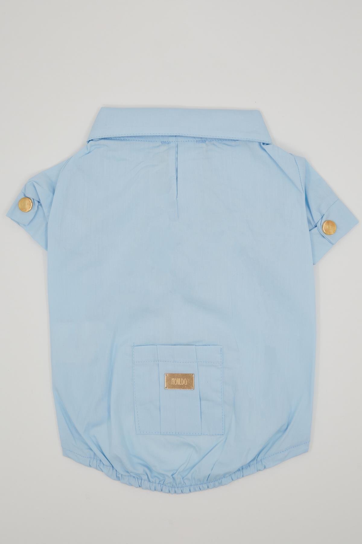 Monido Mavi Köpek Gömlek - Gold Düğmeler ve Cep Detaylı