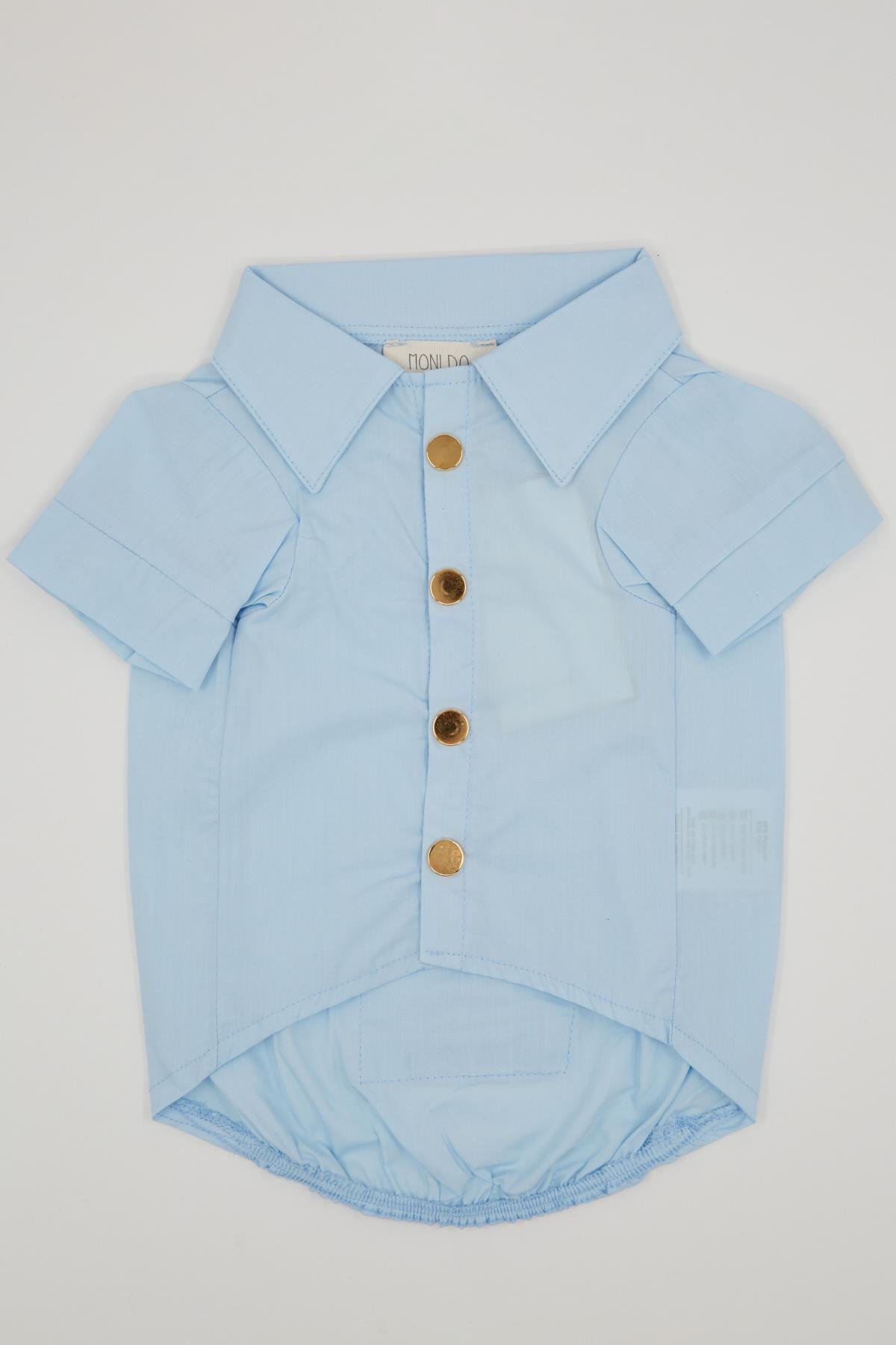 Monido Mavi Köpek Gömlek - Gold Düğmeler ve Cep Detaylı