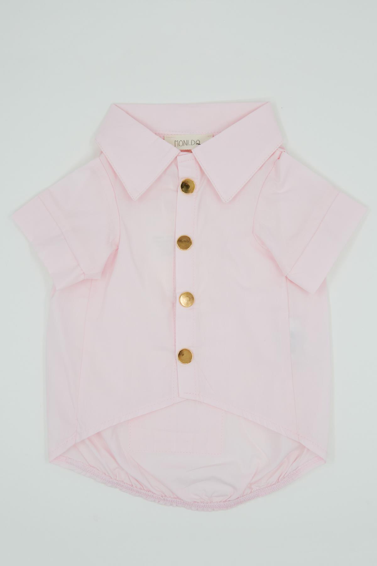 Monido Pembe Köpek Gömlek - Gold Düğmeler ve Cep Detaylı