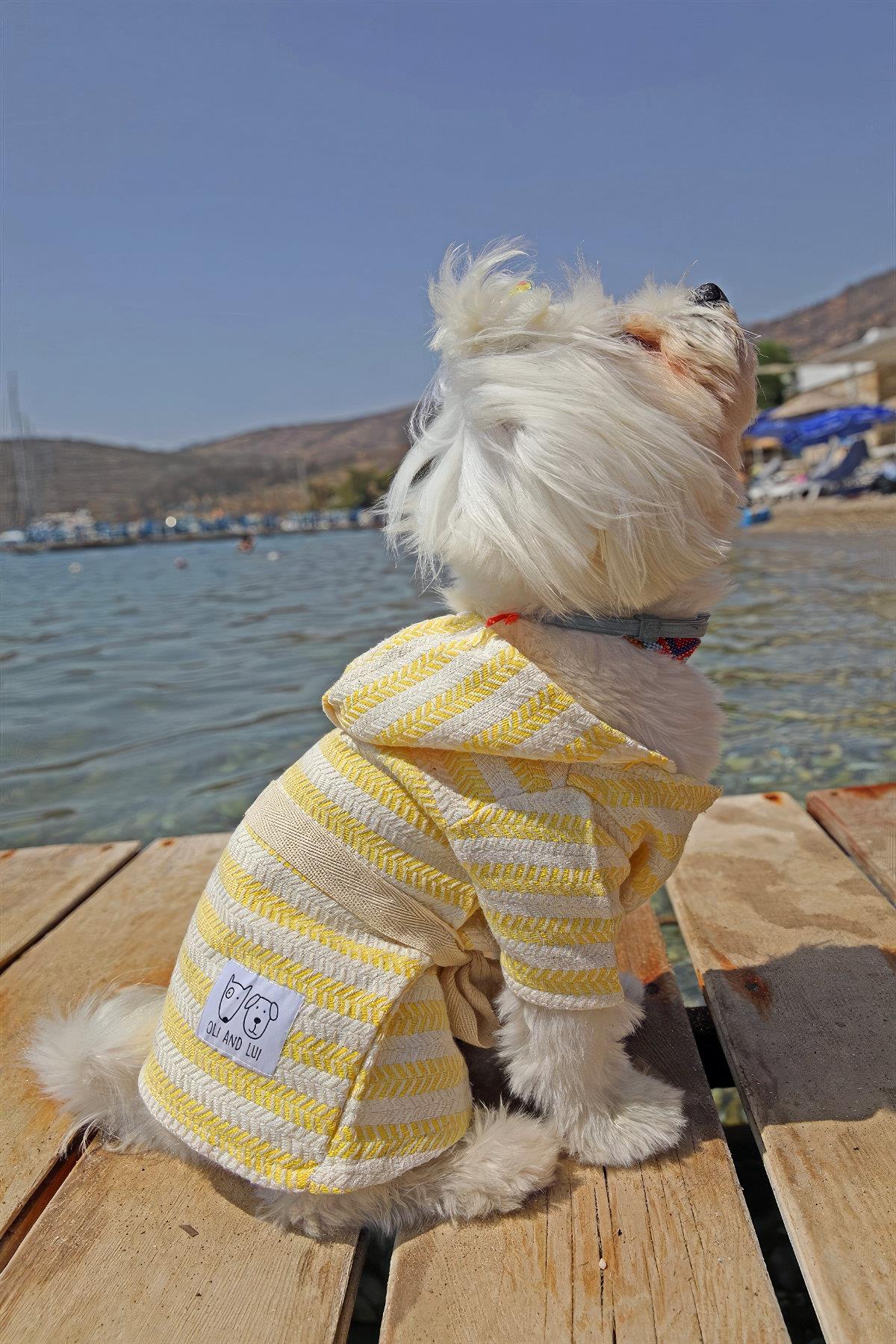 Oli and Lui Sunny-Sarı Peştemal Kumaş Köpek Bornozu