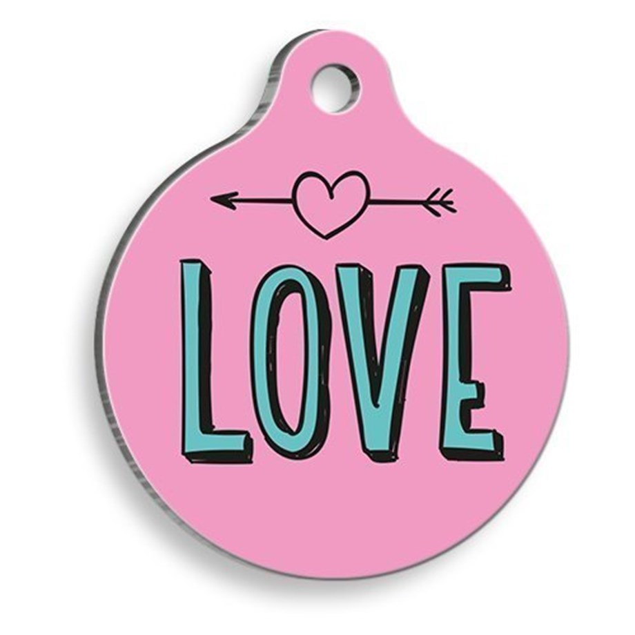 Pembe Aşk Yuvarlak Kedi ve Köpek Künyesi