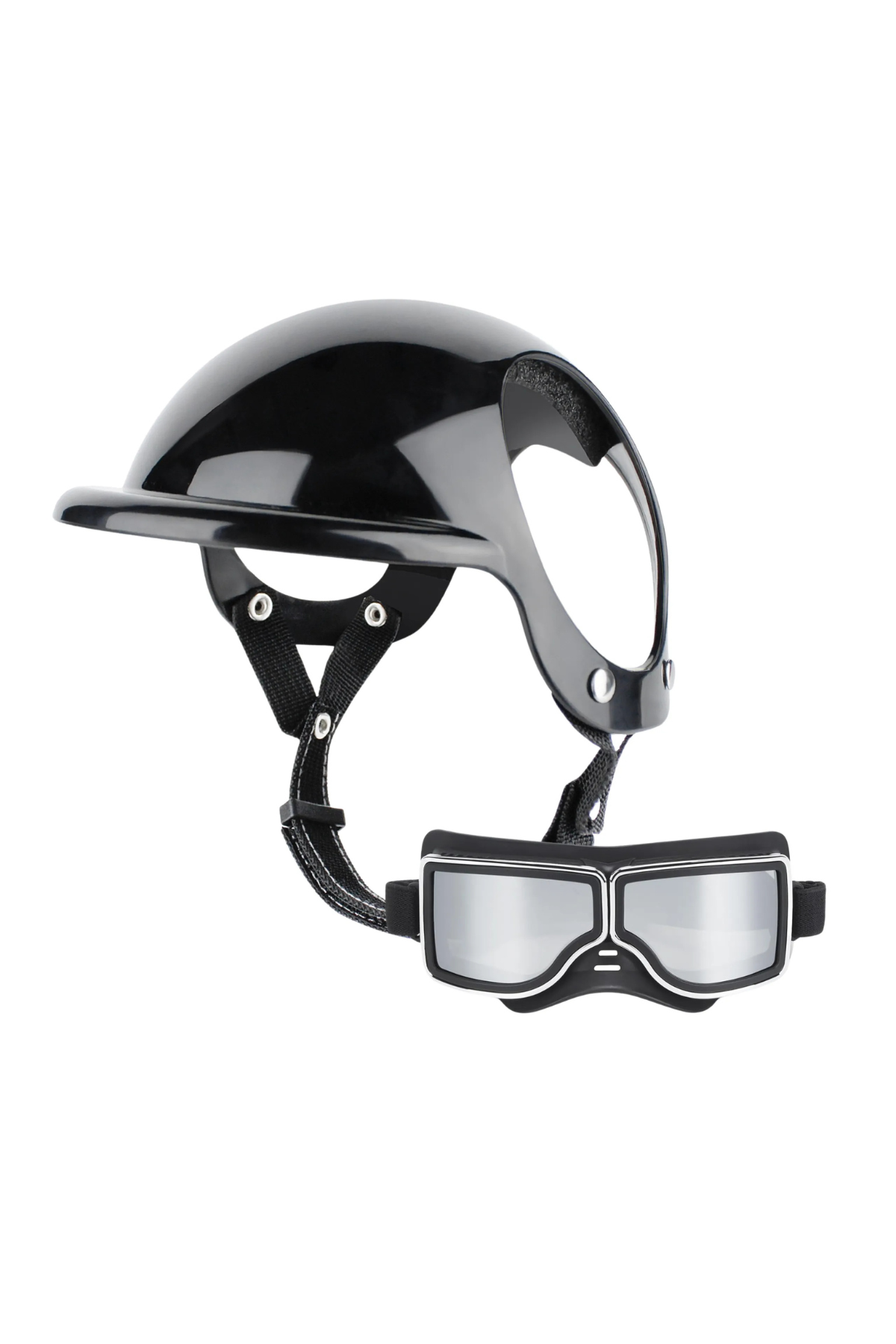 Pet Helmet Mini Açık Köpek Kask Gözlüklü Takım Siyah (Small)